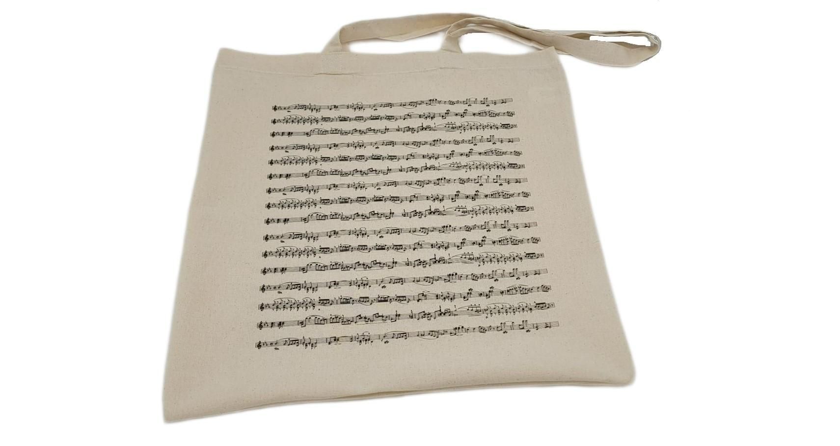 Tragtasche natur Henkeltasche lange Henkel mit Notenlinien 34 x 40 cm ABVERKAUF_00052381_