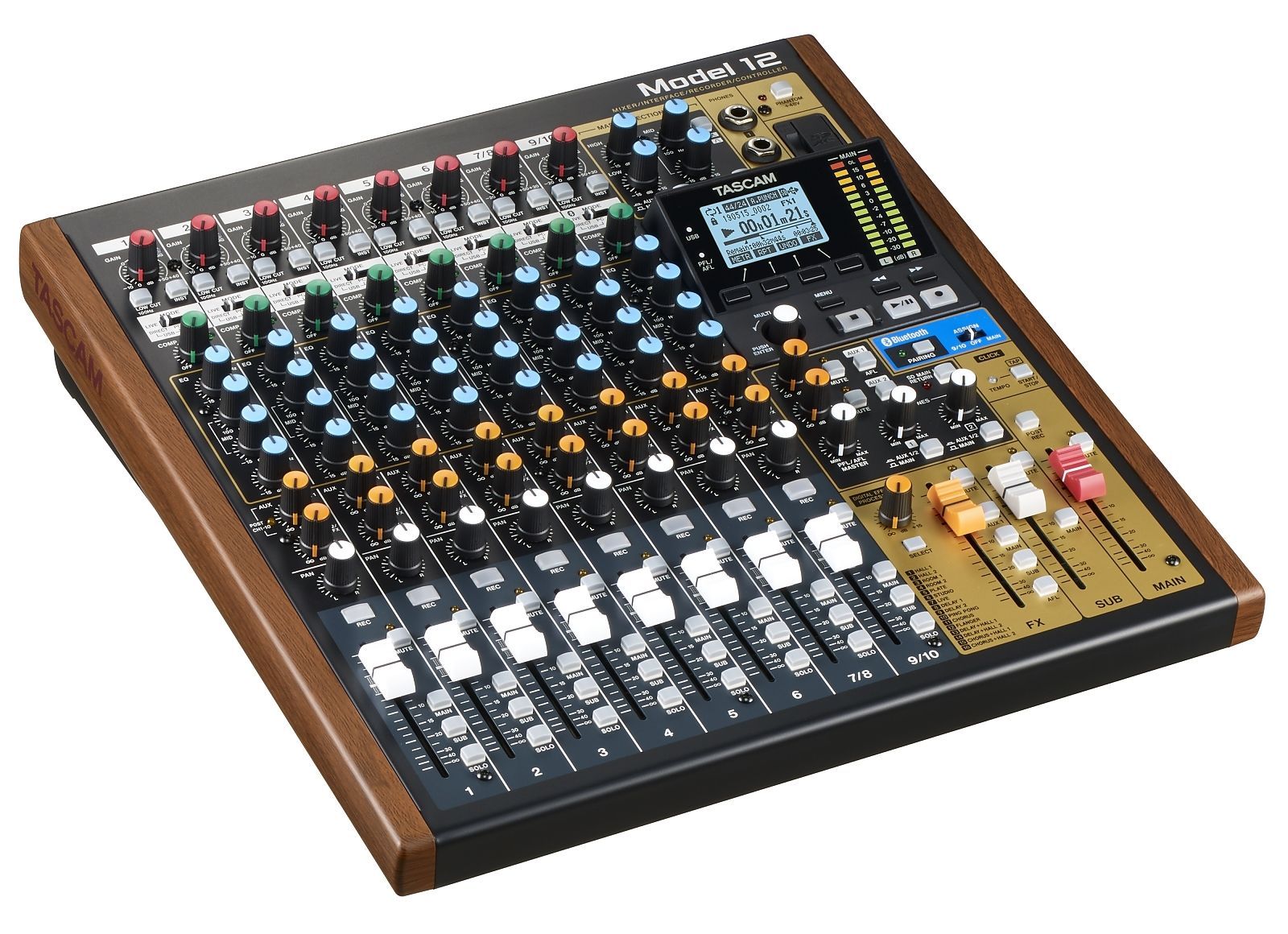 Tascam Model 12 Mixer mit USB Audiointerface, Recorder und DAW-Steuerung