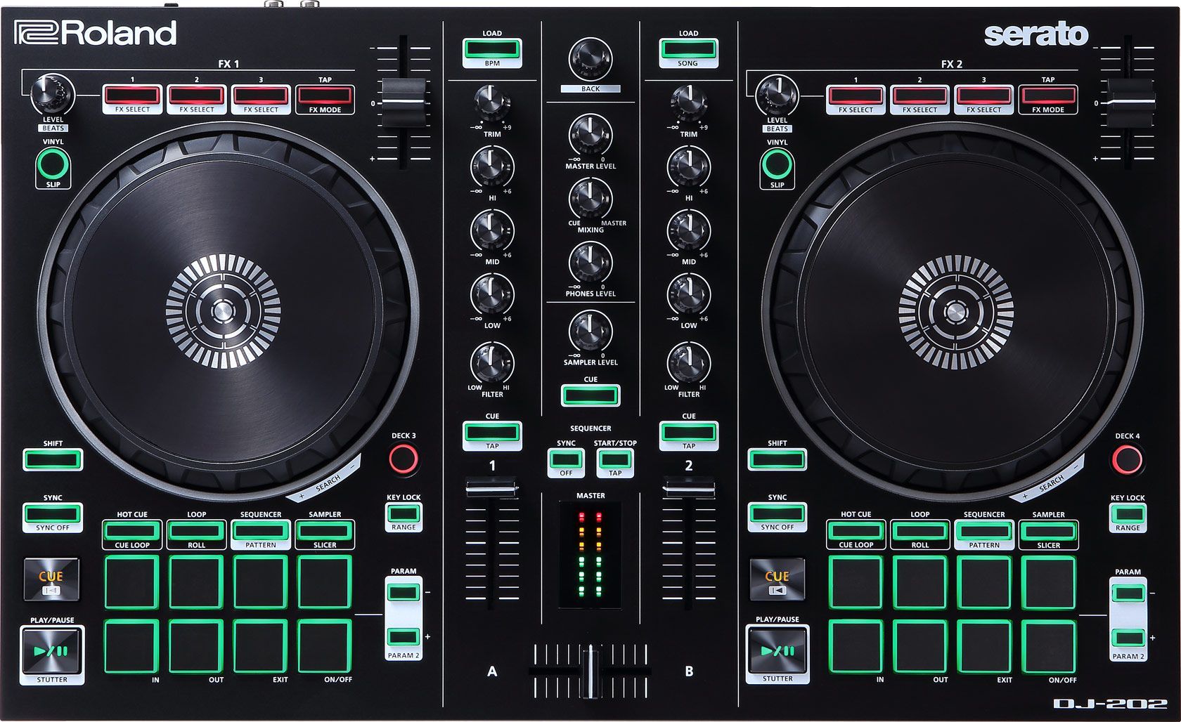 Roland DJ-202 2-Kanal DJ Controller für Serato Intro mit vier Decks Roland DJ-202 2-Kanal DJ Controller für Serato Intro mit vier Decks