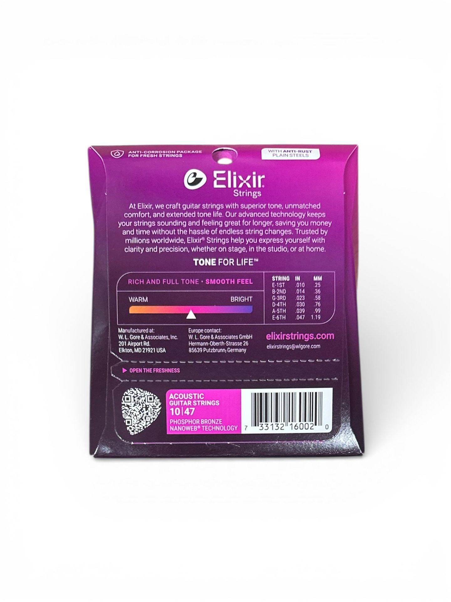 Elixir Akustik-Saiten Phosphor Bronze Anti Rust Nanoweb, 6 String .010-.047