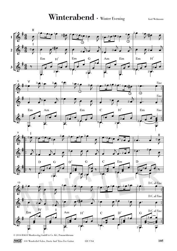 Noten 100 wunderbare Solos, Duette und Trios für Gitarre Hage3784