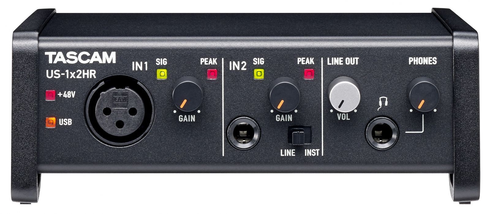 Tascam US-1x2HR USB Audio Interface 2-Kanal mit 1 Mikrofon- und 1 Line-Eingang