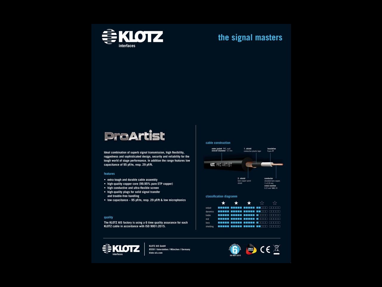 Klotz Gitarrenkabel Pro Artist 3m, 6,3mm Klinke/Klinke PRON030PP