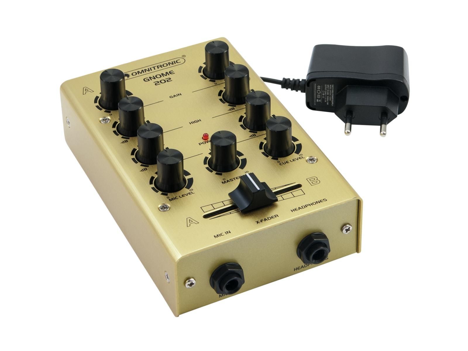 OMNITRONIC GNOME-202 Mini-Mixer gold 2-Kanal DJ-Mixer für Einsteiger