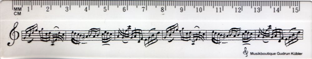 Lineal 15 cm, Noten/Notenlinien, weiß mit schwarzem Druck