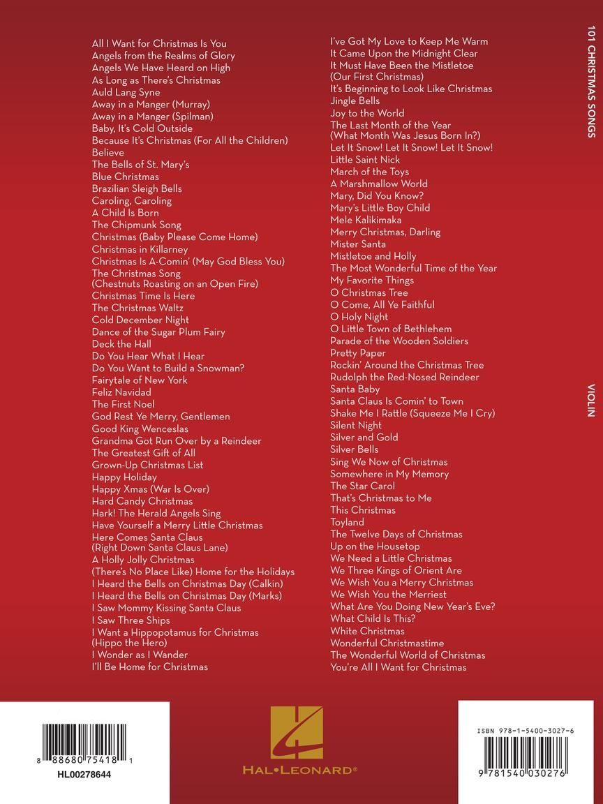 Noten 101 Christmas Songs for Violin HL278644 Geige Weihnachtslieder