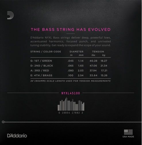 D'Addario NYXL45100 E-Bass Saiten, 4 String Bass 045-100