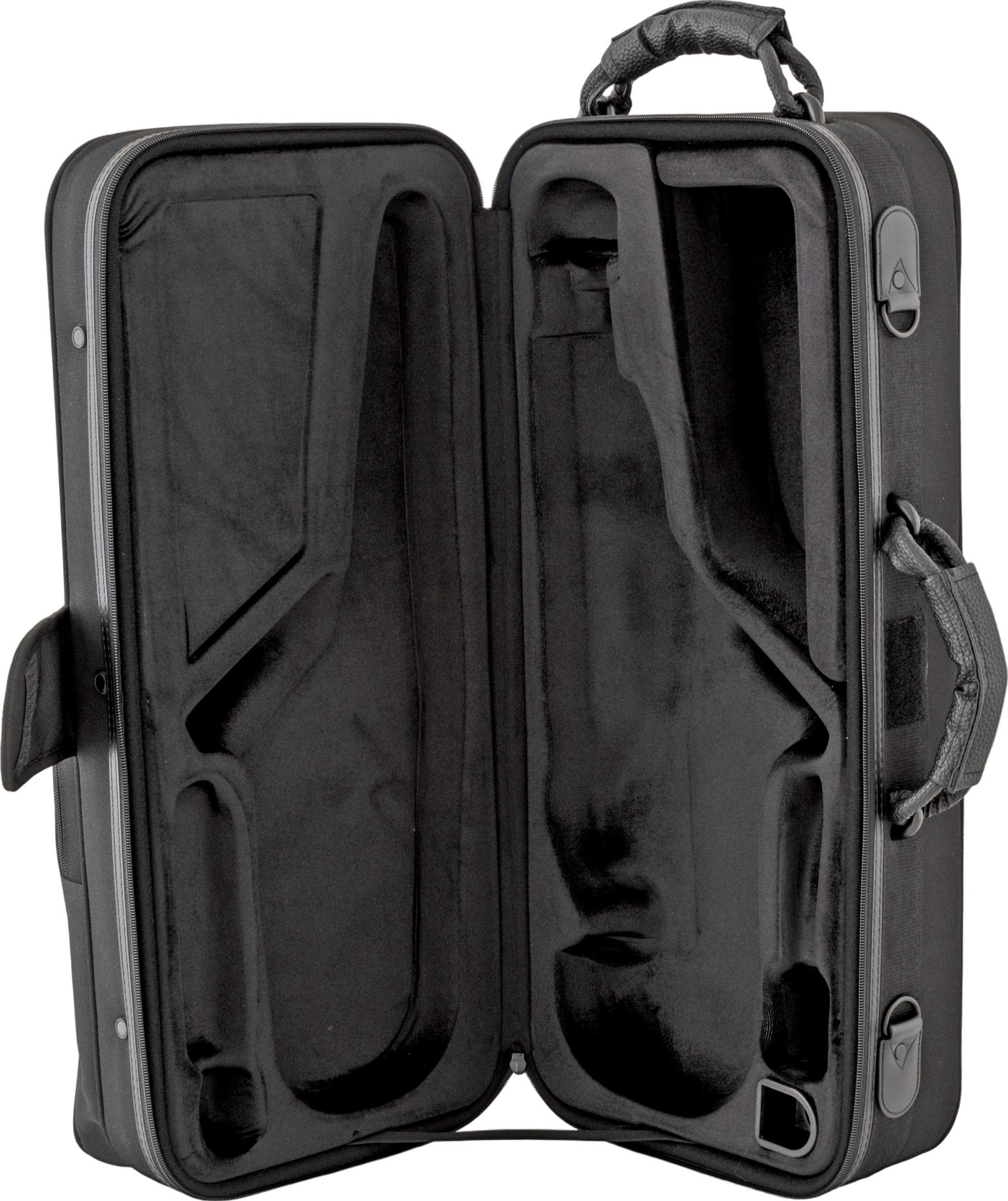 Koffer-Etui Altsaxophon"Retro" schwarz Rechteckform mit Rucksackgurten