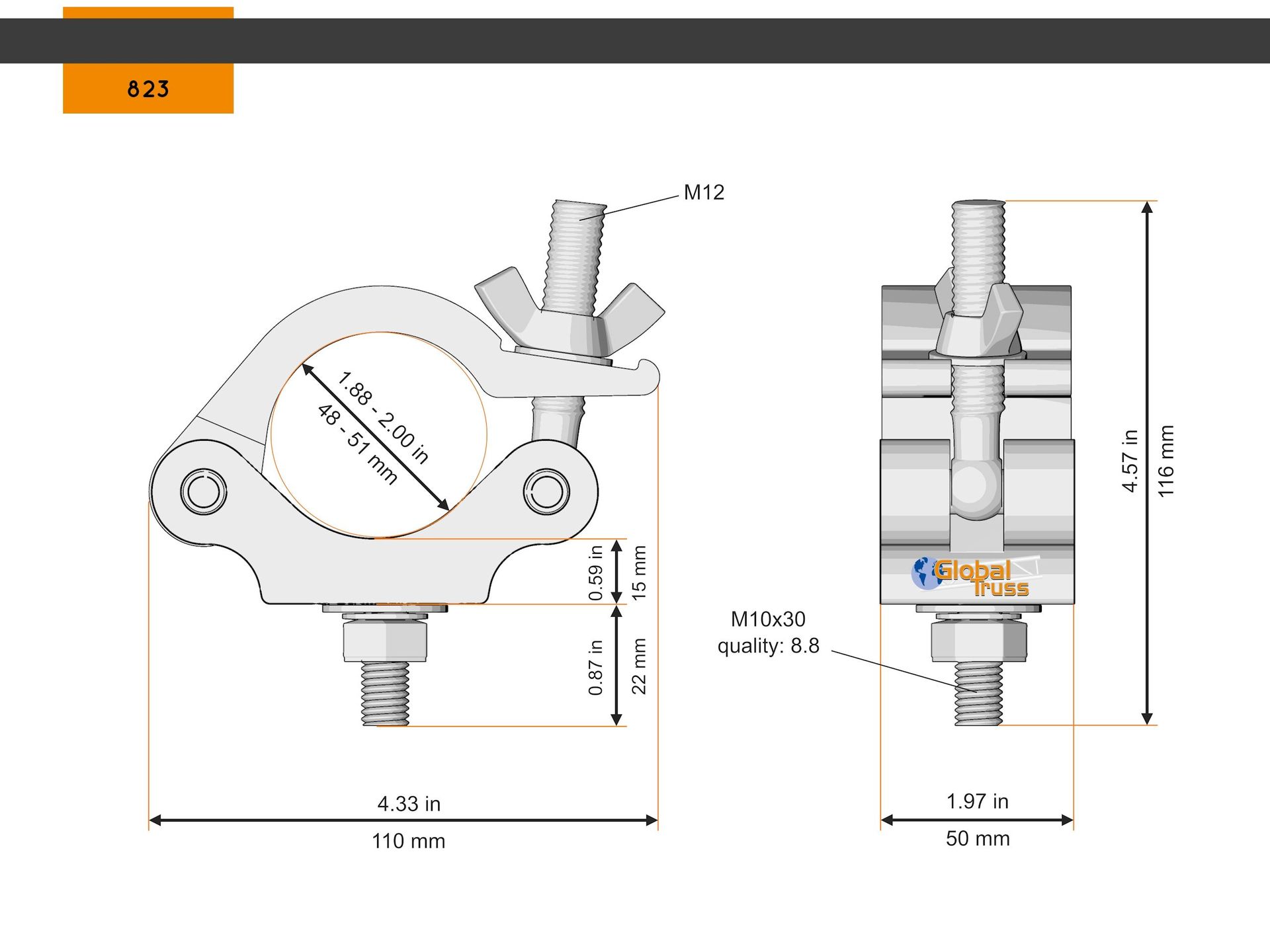 Global Truss 823 Half-Coupler 48-51 / 50 / 500kg  Traversenklammer