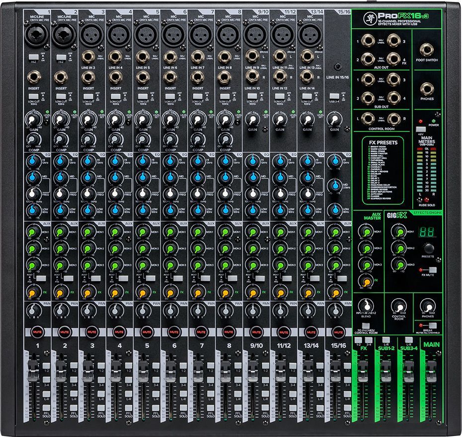 Mackie ProFX16v3 Mischpult 16-Kanal Mixer inkl. Effektgerät, USB-Anschluss