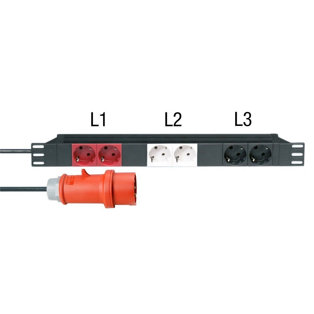 Rack Steckdosenleiste Adam Hall 87473 19" Stromverteiler 6-fach, 3 Stromkreise