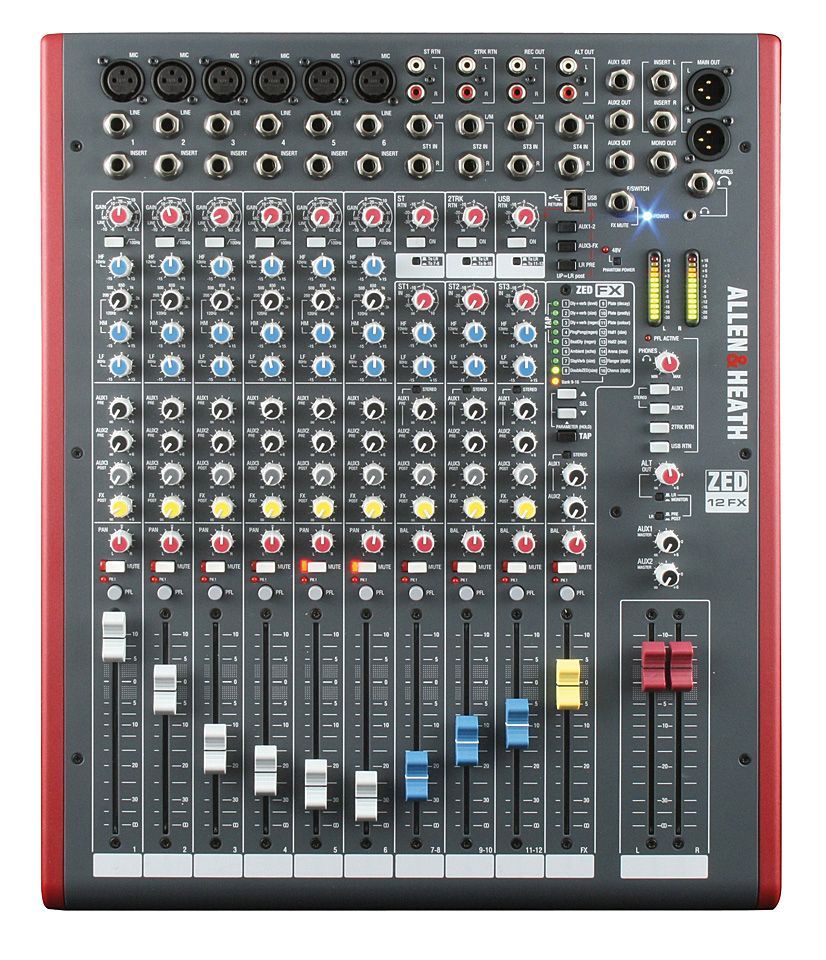 Allen Heath ZED 12FX Mixer, 6 Inputs 4 StereoIN, parametrischer EQ, USB, Effekte  - Onlineshop Musikhaus Markstein