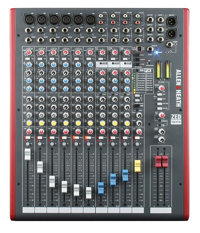 Allen & Heath ZED-12FX Mixer, 6 Inputs+4 StereoIN, parametrischer-EQ, USB, Effek