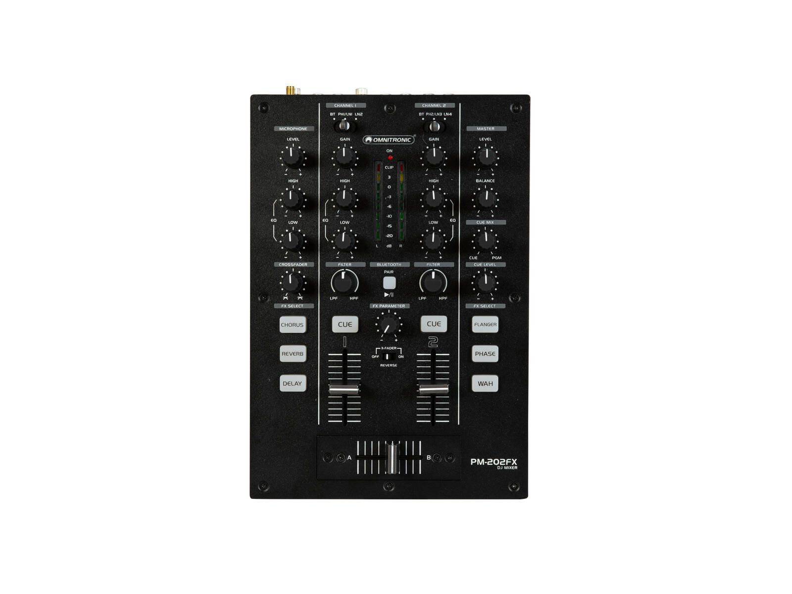 OMNITRONIC PM-202FX 2-Kanal-DJ-Mixer mit Filter, FX und Bluetooth
