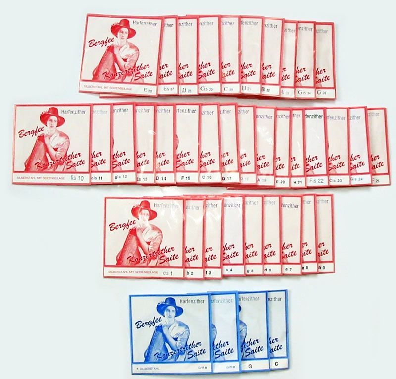 Bergfee Zither-Saiten Satz 1221-MS40, 40-saitig, rote Serie, 661880 Harfenzither_00002884_