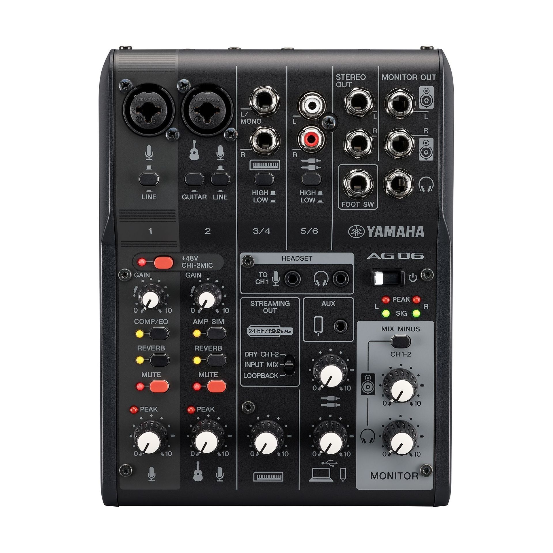 Yamaha AG06 MK2 BK Mixer mit internem USB 2.0 Audiointerface Farbe: schwarz