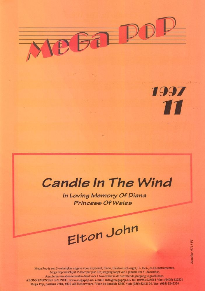 Noten Elton John Candle in the Wind Klavier - Diana Version MDFK 9711-PI Noten Elton John Candle in the Wind Klavier - Diana Version MDFK 9711-PI