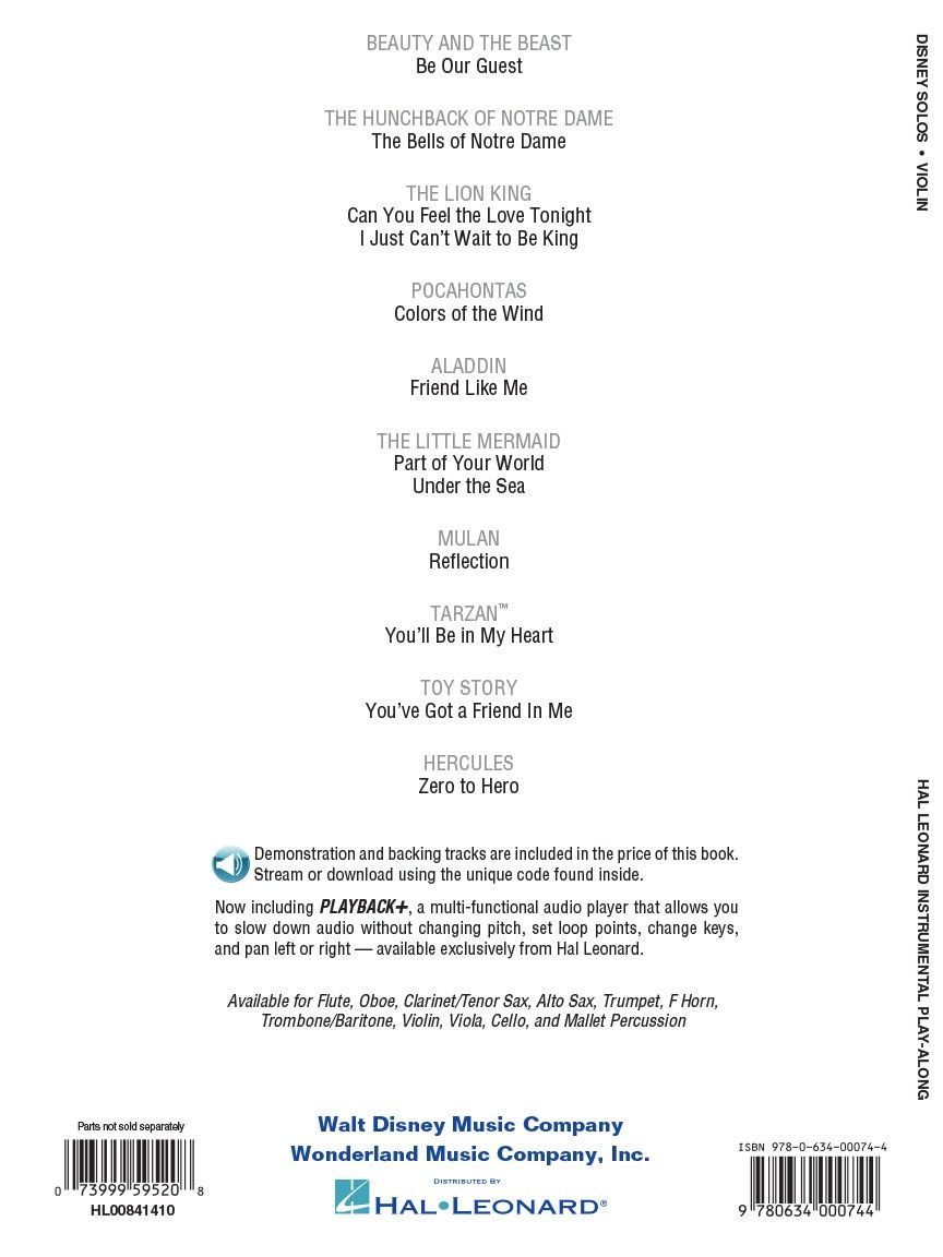 Noten DISNEY SOLOS Violine Geige HL841410 Audio-downloadcode playalong_00052166_