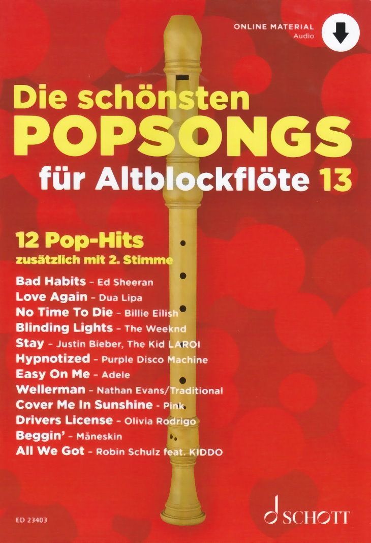 Noten Die schönsten Popsongs Band 13 für 1-2 Altblockflöten ED23403