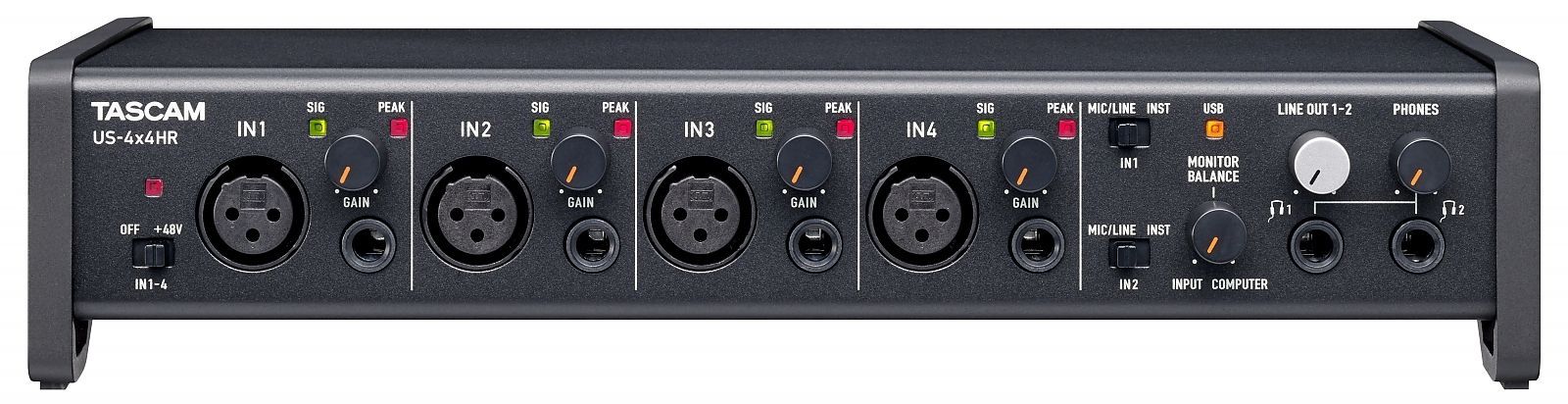 Tascam US-4x4HR USB Audio Interface 4-Kanal mit 4 Mikrofon-/Line-Eingängen