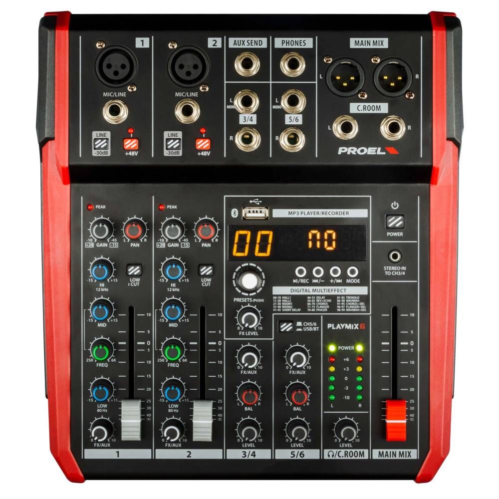 Proel PLAYMIX6 Mixer mit Multieffekt, MP3-Player und Bluetooth