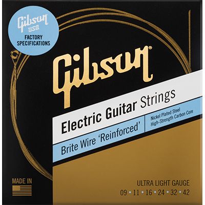 Gibson Brite Wire 'Reinforced' Electric Guitar Strings, Ultra Light Gauge 9-42