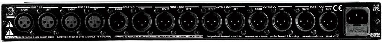 ART MX 225 19" 5 Zonen Mixer, Matrixmixer, 4x  XLR Line-IN + 10x  XLR Line-Out 