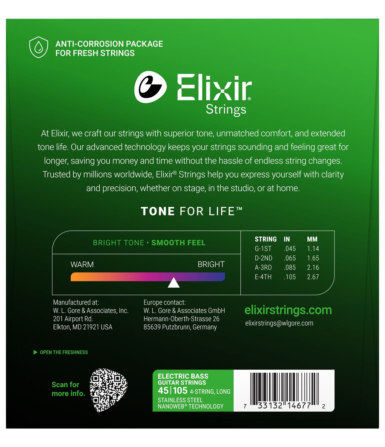 Elixir Nanoweb E-Bass Saiten,4-String Satz 045-105_00042084_