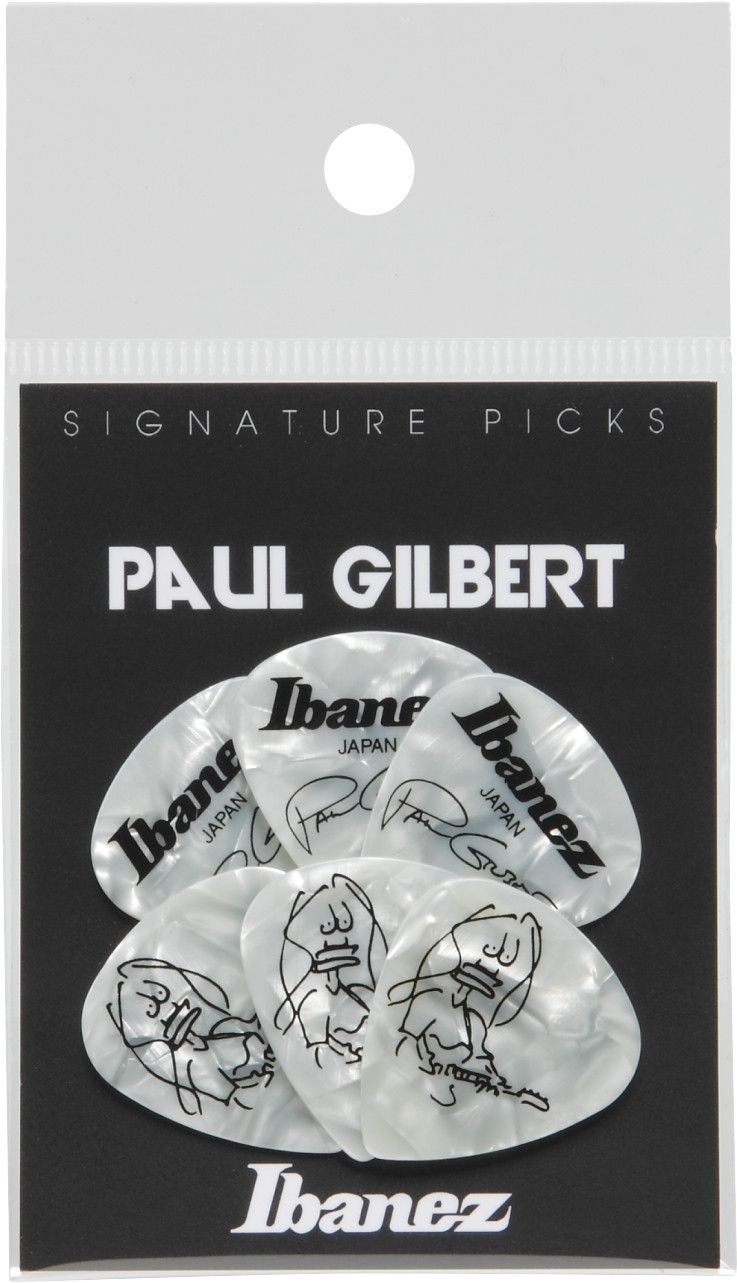 Ibanez Paul Gilbert Guitar-Pick Pearl White 6er Pack Celluloid Picks Heavy 1mm_00027969_