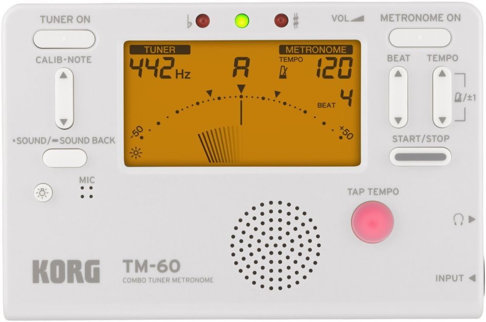 Korg TM-60 WH Tuner - Metronom, chromatisches Stimmgerät und Taktgeber,