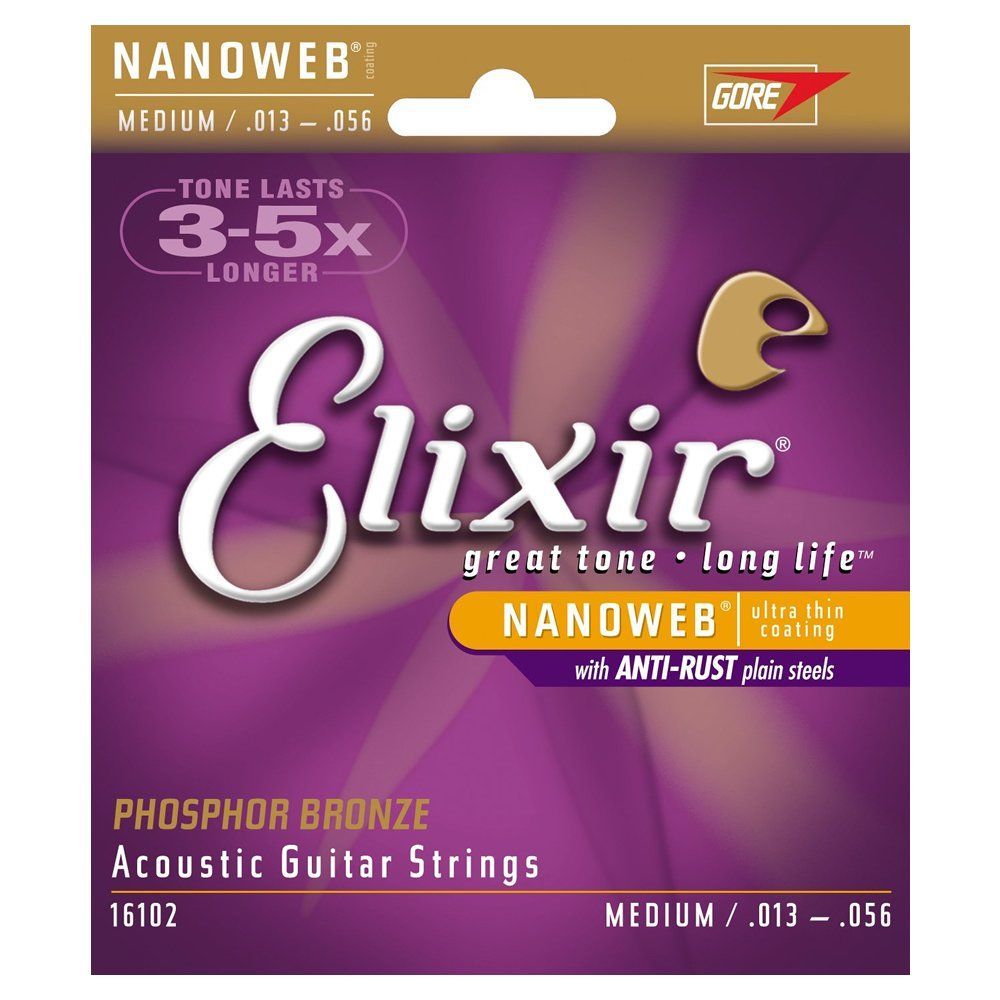 Elixir Akustik-Saiten Phosphor Bronze Anti Rust Nanoweb, 6-String .013-.056