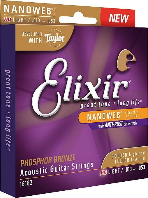 Elixir Akustik-Saiten Phosphor Bronze Nanoweb, HD Light 6-String .013-.053