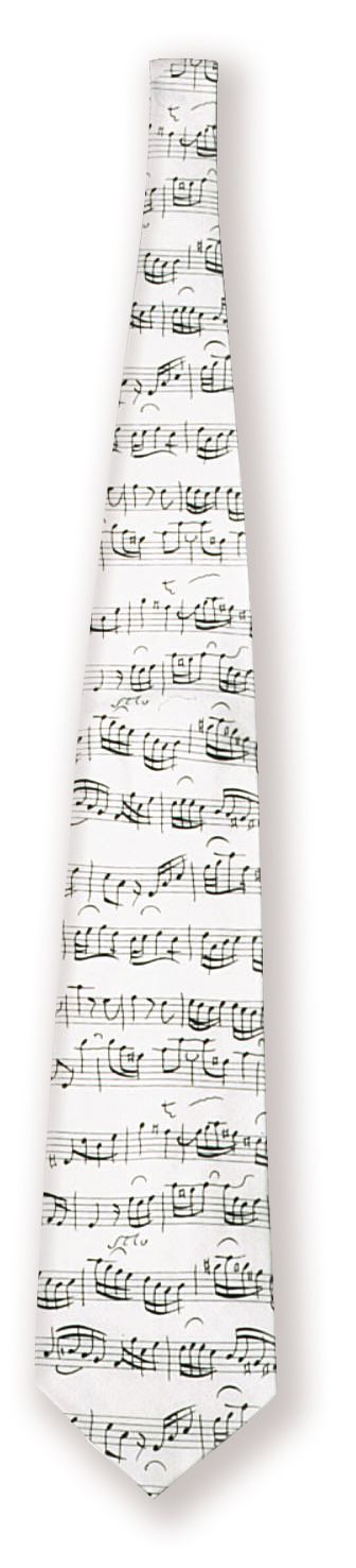 9120016970799 - Krawatte Schlips aus Seide weiß schwarz Bach - Geschenke Aufdruck mit Noten