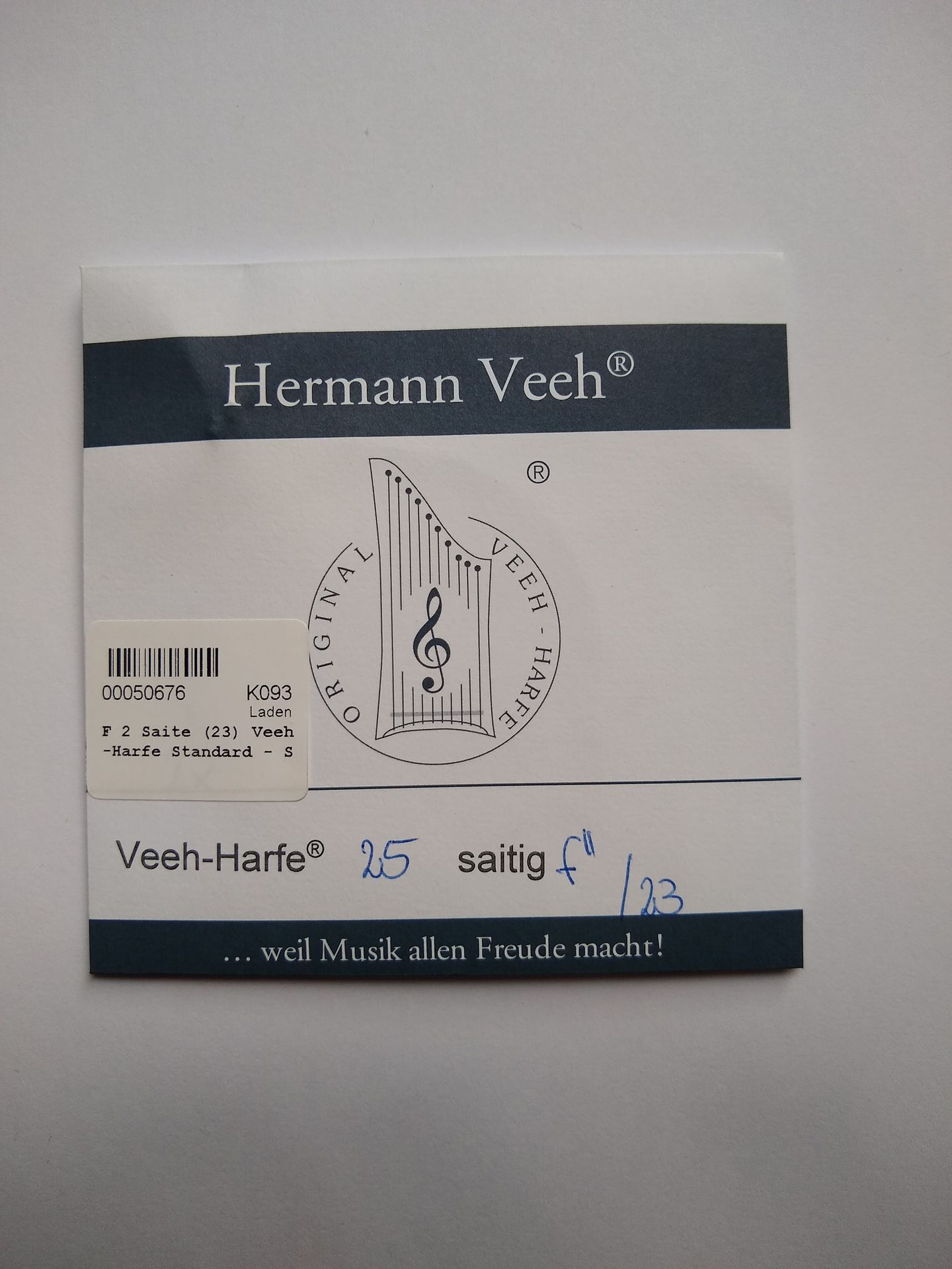 F 2 Saite (23) Veeh-Harfe Standard - Stahl blank,  Basis + Standard Veeh Harfen