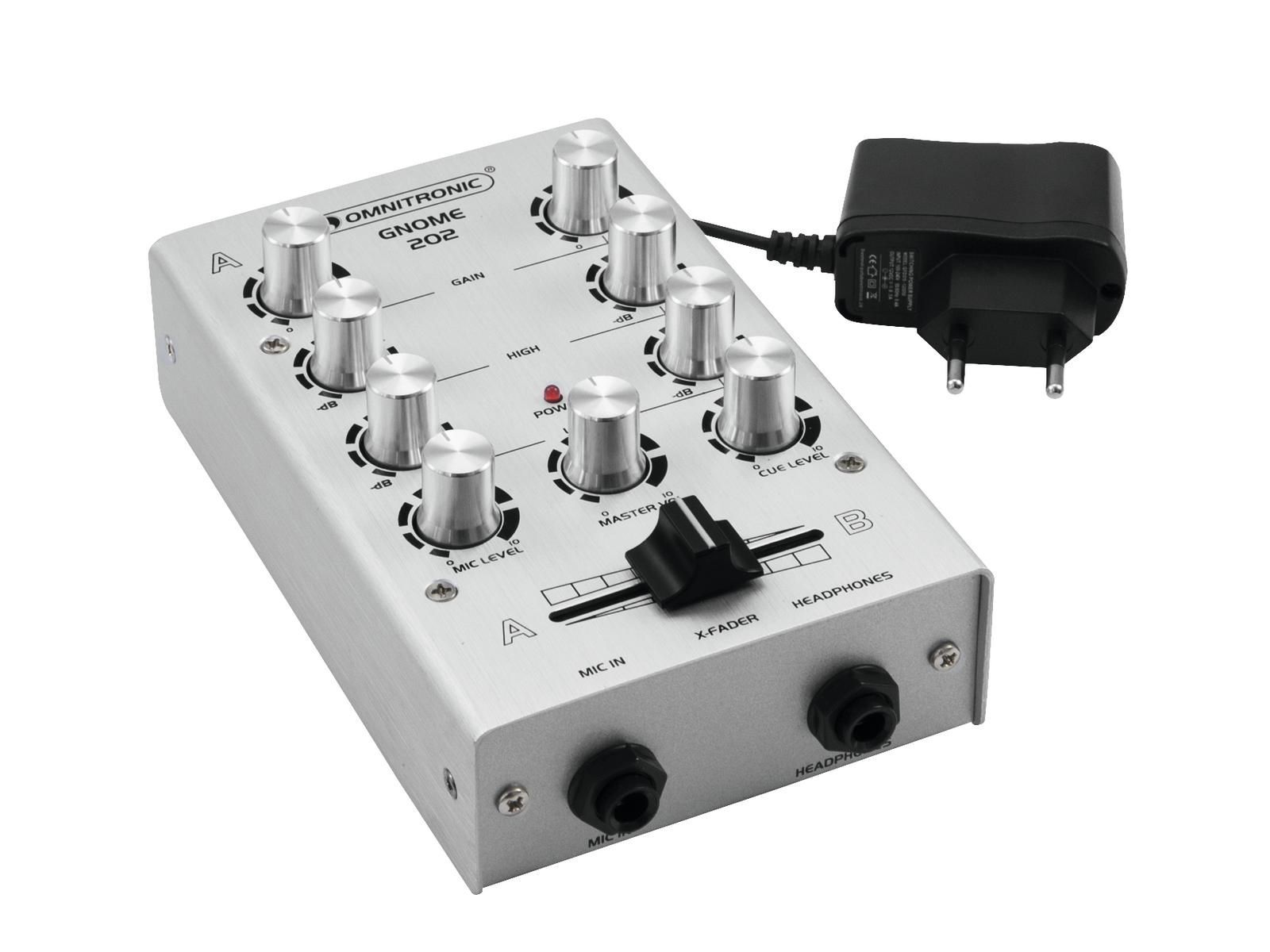 OMNITRONIC GNOME-202 Mini-Mixer silber 2-Kanal DJ-Mixer für Einsteiger