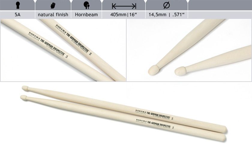 Rohema 5A Classic Weißbuche Drumsticks 613231
