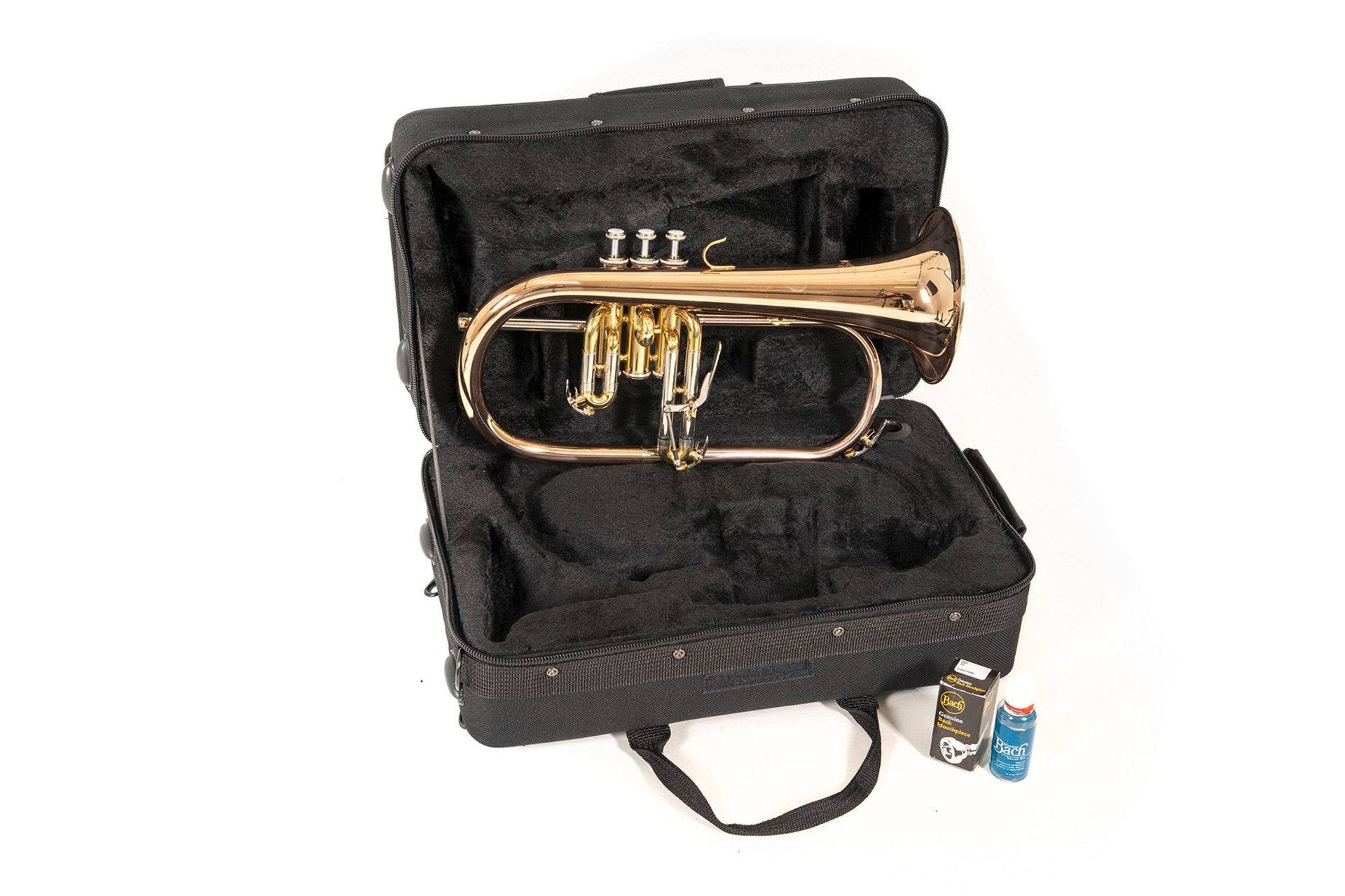 Bach FH501 B-Flügelhorn Goldmessing, Etui + Zubehör Bach FH501 B-Flügelhorn Goldmessing, Etui + Zubehör