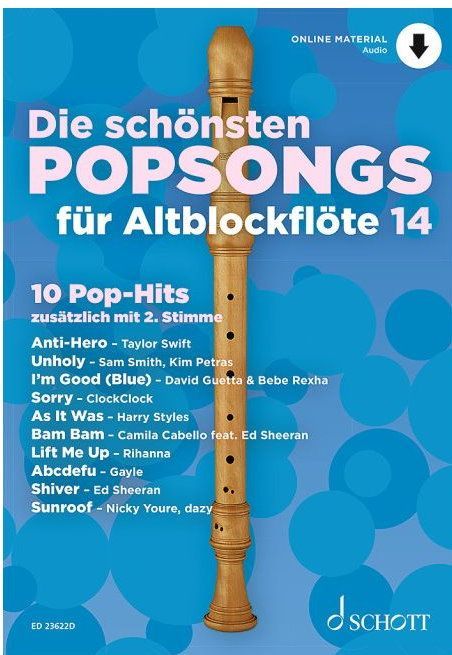 Noten Die schönsten Popsongs Band 14 für 1-2 Altblockflöten ED23622D