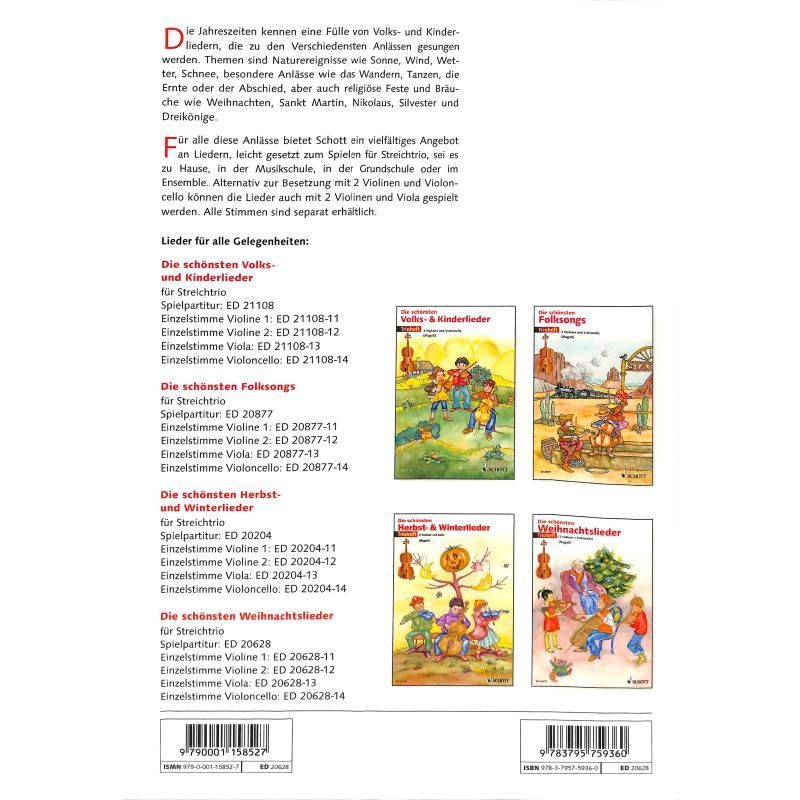 Noten Die schönsten Weihnachtslieder 2 Violinen 1 Violoncello ED 20628 Trioheft