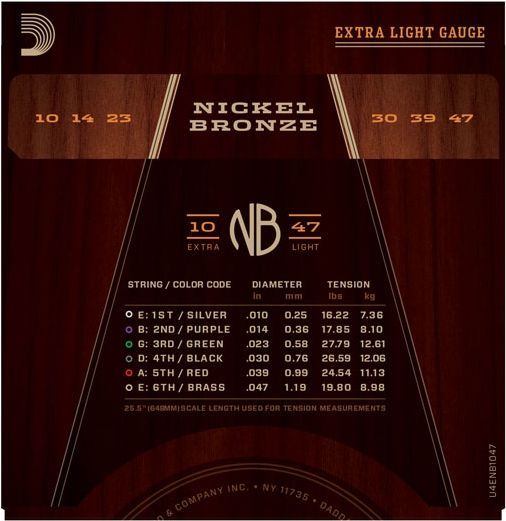 D'Addario NB1047 Nickel Bronze  Akustik Saiten, 6 Strings 010-.047