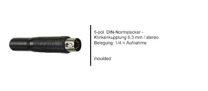 Festadapter 5-poliger DIN-Stecker  6,3mm Stereoklinkenbuchse