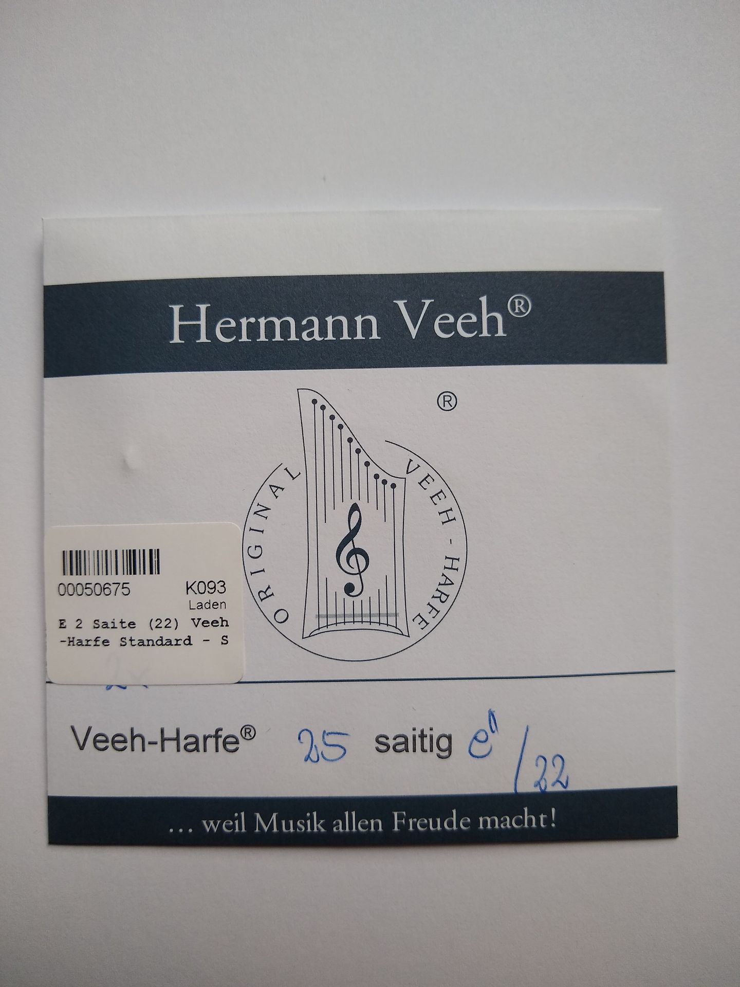 Hermann Veeh E 2 Saite (22) Veeh-Harfe Standard - Stahl blank, Basis + Standard Veeh Harfen
