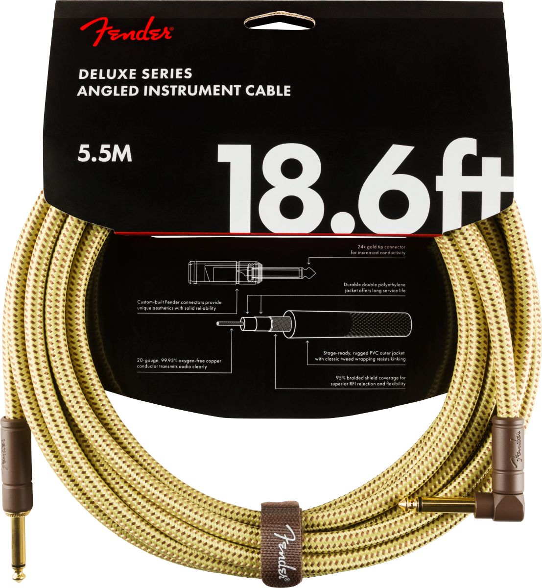 Fender Deluxe Series Instrument Cable 5,5m Angled Tweed