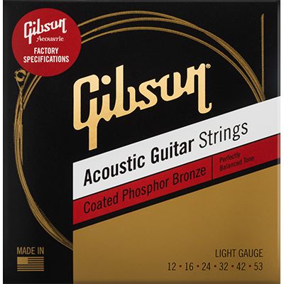 Gibson Coated Phosphor Bronze Acoustic Guitar Strings 12-53 Light Gauge