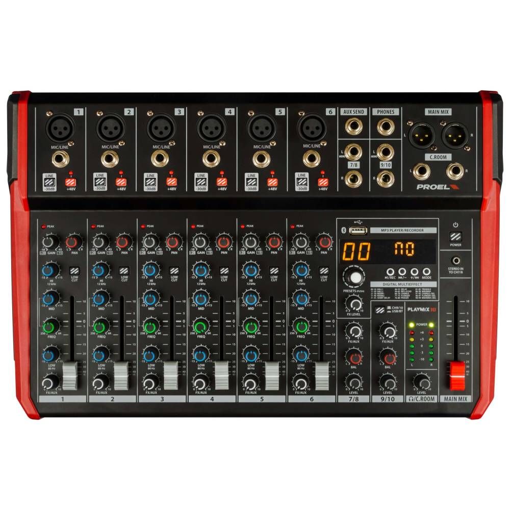 Proel PLAYMIX 10 Mixer mit Multieffekt, MP3-Player und Bluetooth