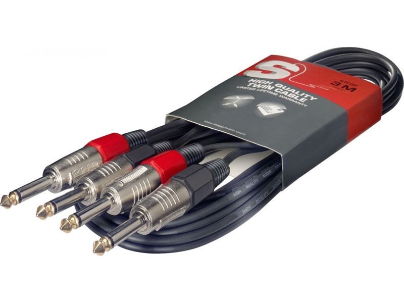 00025544 Audiokabel 2x 6,3mm Klinke/Klinke, Stereo Zwillingskabel, 6mMeter