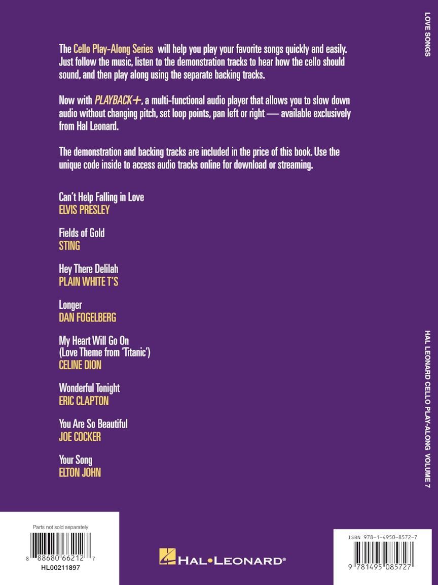 Noten Love Songs Cello Play-Along Volume 7 incl. Audio downloadcode HL211897
