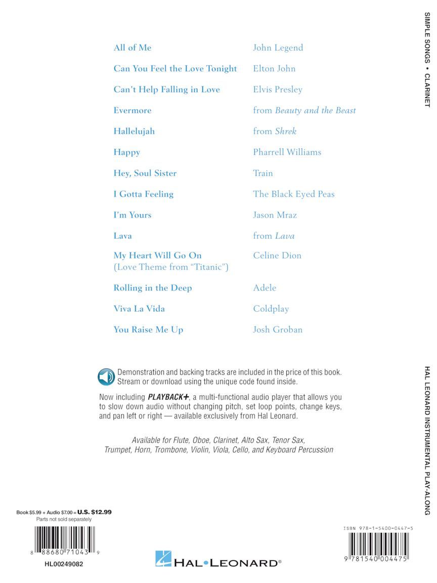 Noten Simple Songs Play-Along for Clarinet HL 249082 incl. Audio-download Code_00052979_