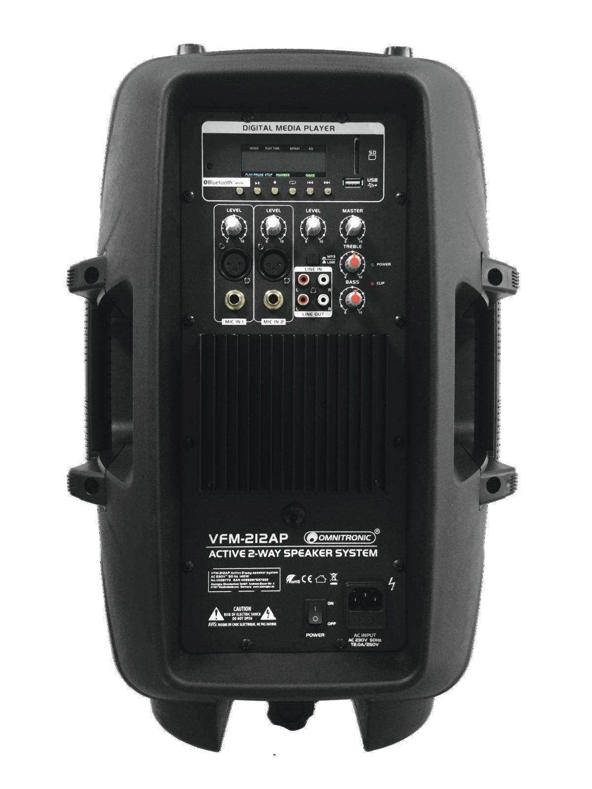 OMNITRONIC VFM-212AP Aktivbox 12/2 mit MP3 Audioplayer und Bluetooth