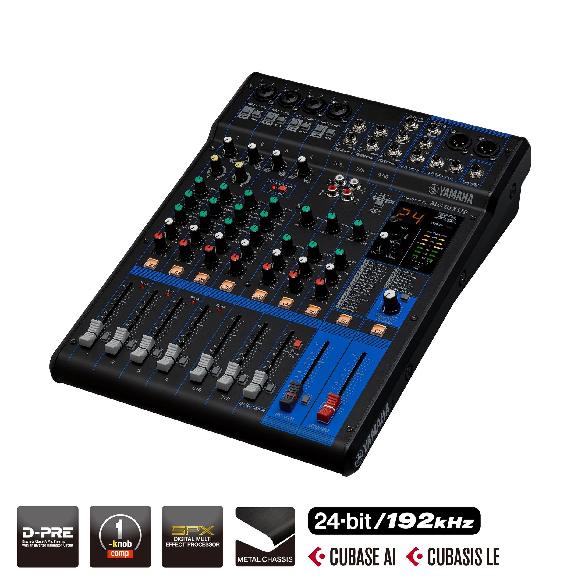 Yamaha MG10 XUF Mixer, SPX Effekt, USB, 4Combi Mikrofon/Line Eingänge + 3 Stereo_00040186_